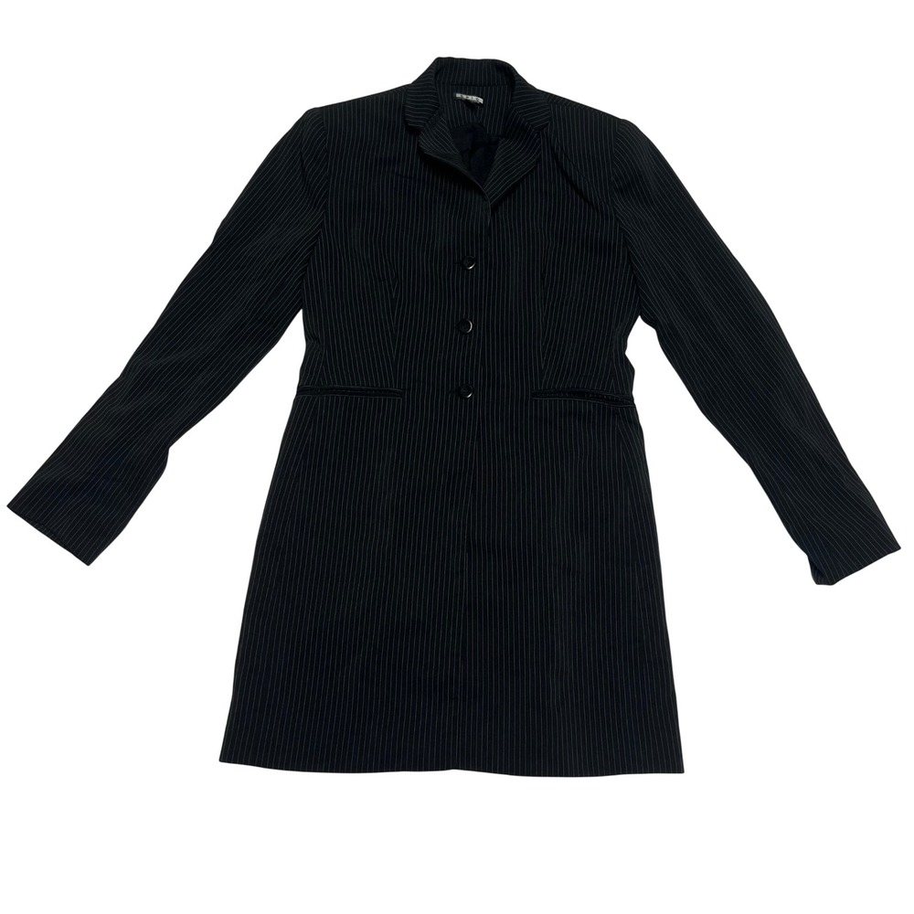 Epic New York Womens Pinstripe Longline Blazer Black White Size 4 Tailored Coat